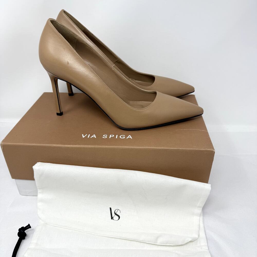 Via Spiga Nikole Nude Leather Pointed Toe Pumps Women 10M NIB Italy MSRP $295